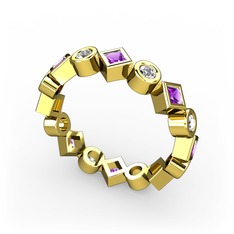 Vanora Tamtur Yüzük - Ametist ve beyaz zirkon 8 ayar altın yüzük #9n8302