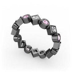 Vanora Tamtur Yüzük - Swarovski ve pembe kuvars 925 ayar siyah rodyum kaplama gümüş yüzük #9p3fvh
