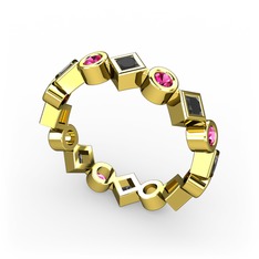 Siyah zirkon ve rodolit garnet 14 ayar altın yüzük