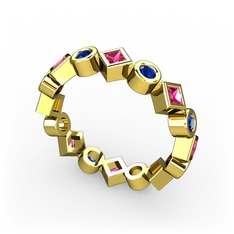 Rodolit garnet ve lab safir 14 ayar altın yüzük