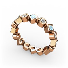 Akuamarin ve beyaz zirkon 18 ayar rose altın yüzük