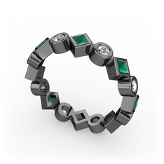 Vanora Tamtur Yüzük - Kök zümrüt ve beyaz zirkon 925 ayar siyah rodyum kaplama gümüş yüzük #erbt30