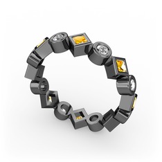 Vanora Tamtur Yüzük - Sitrin ve pırlanta 925 ayar siyah rodyum kaplama gümüş yüzük (0.42 karat) #fqp1cr