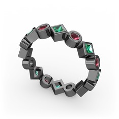 Vanora Tamtur Yüzük - Yeşil kuvars ve kök yakut 925 ayar siyah rodyum kaplama gümüş yüzük #k5s4zc