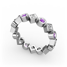 Swarovski ve ametist 14 ayar beyaz altın yüzük