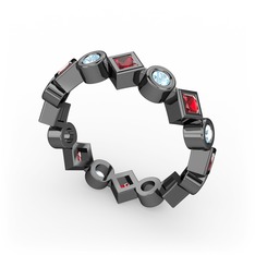 Vanora Tamtur Yüzük - Garnet ve akuamarin 925 ayar siyah rodyum kaplama gümüş yüzük #m708lf