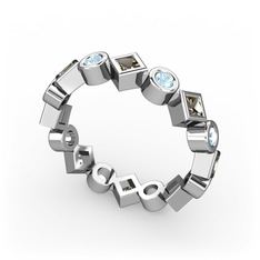 Dumanlı kuvars ve akuamarin 925 ayar gümüş yüzük