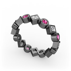 Swarovski ve rodolit garnet 925 ayar siyah rodyum kaplama gümüş yüzük