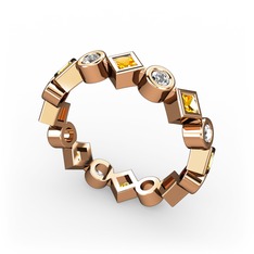 Sitrin ve beyaz zirkon 18 ayar rose altın yüzük