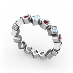 Vanora Tamtur Yüzük - Akuamarin ve kök yakut 8 ayar beyaz altın yüzük #o1dah8