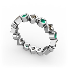 Vanora Tamtur Yüzük - Dumanlı kuvars ve kök zümrüt 18 ayar beyaz altın yüzük #oqfo45