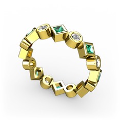 Yeşil kuvars ve beyaz zirkon 18 ayar altın yüzük