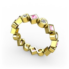 Pembe kuvars ve swarovski 18 ayar altın yüzük