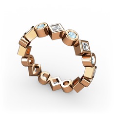Swarovski ve akuamarin 925 ayar rose altın kaplama gümüş yüzük