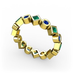 Kök zümrüt ve lab safir 14 ayar altın yüzük