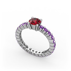 Garnet ve ametist 14 ayar beyaz altın yüzük