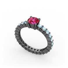 Rodolit garnet ve akuamarin 925 ayar siyah rodyum kaplama gümüş yüzük