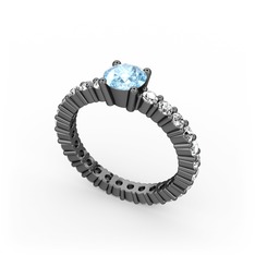 Ranita Tamtur Yüzük - Akuamarin ve swarovski 925 ayar siyah rodyum kaplama gümüş yüzük #10zzkjy