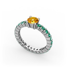 Ranita Tamtur Yüzük - Sitrin ve yeşil kuvars 8 ayar beyaz altın yüzük #11dnsgu