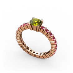 Peridot ve kök yakut 8 ayar rose altın yüzük