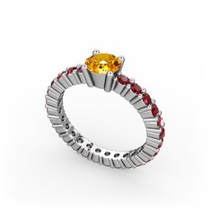 Ranita Tamtur Yüzük - Sitrin ve garnet 18 ayar beyaz altın yüzük #137xftr