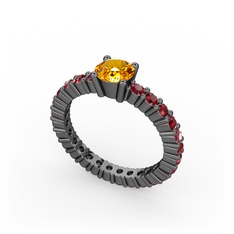 Ranita Tamtur Yüzük - Sitrin ve garnet 925 ayar siyah rodyum kaplama gümüş yüzük #14u36yv