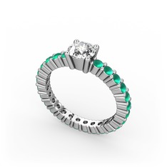 Pırlanta ve kök zümrüt 18 ayar beyaz altın yüzük (0.5 karat)