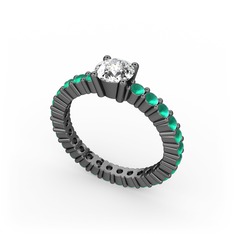 Ranita Tamtur Yüzük - Beyaz zirkon ve kök zümrüt 925 ayar siyah rodyum kaplama gümüş yüzük #15szocn