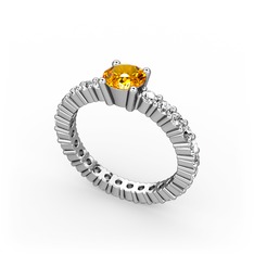 Sitrin ve pırlanta 8 ayar beyaz altın yüzük (0.52 karat)