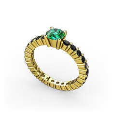 Ranita Tamtur Yüzük - Yeşil kuvars ve siyah zirkon 925 ayar altın kaplama gümüş yüzük #17c18md