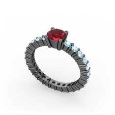 Kök yakut ve akuamarin 925 ayar siyah rodyum kaplama gümüş yüzük