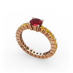 Kök yakut ve sitrin 925 ayar rose altın kaplama gümüş yüzük