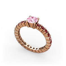 Ranita Tamtur Yüzük - Pembe kuvars ve garnet 925 ayar rose altın kaplama gümüş yüzük #18herxb