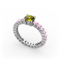 Ranita Tamtur Yüzük - Peridot ve pembe kuvars 18 ayar beyaz altın yüzük #18zz6mo
