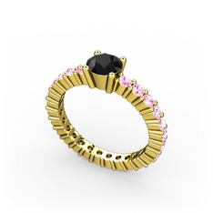 Ranita Tamtur Yüzük - Siyah zirkon ve pembe kuvars 14 ayar altın yüzük #191ycz