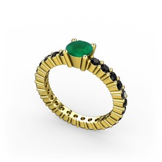 Kök zümrüt ve siyah zirkon 18 ayar altın yüzük