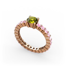 Peridot ve pembe kuvars 14 ayar rose altın yüzük