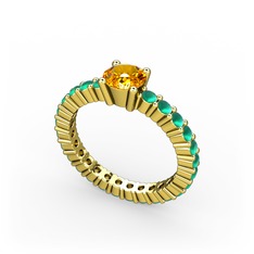 Sitrin ve kök zümrüt 14 ayar altın yüzük