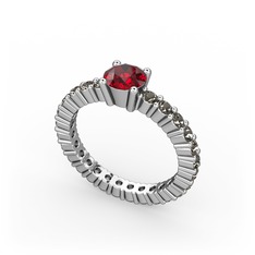 Garnet ve dumanlı kuvars 18 ayar beyaz altın yüzük