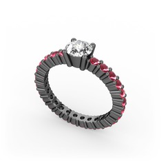 Ranita Tamtur Yüzük - Swarovski ve kök yakut 925 ayar siyah rodyum kaplama gümüş yüzük #1alk01d