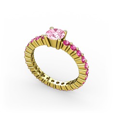Pembe kuvars ve rodolit garnet 18 ayar altın yüzük