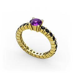 Ranita Tamtur Yüzük - Ametist ve siyah zirkon 14 ayar altın yüzük #1b46ayi