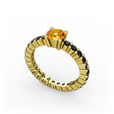 Sitrin ve siyah zirkon 18 ayar altın yüzük