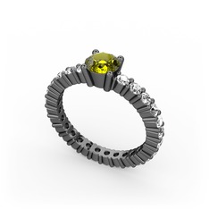 Peridot ve pırlanta 925 ayar siyah rodyum kaplama gümüş yüzük (0.52 karat)