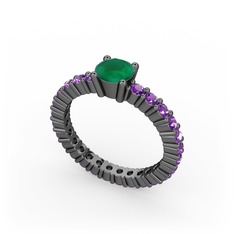 Ranita Tamtur Yüzük - Kök zümrüt ve ametist 925 ayar siyah rodyum kaplama gümüş yüzük #1cd048h