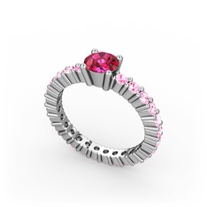 Rodolit garnet ve pembe kuvars 14 ayar beyaz altın yüzük