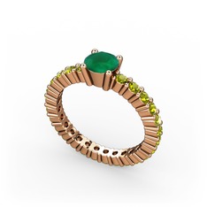 Ranita Tamtur Yüzük - Kök zümrüt ve peridot 14 ayar rose altın yüzük #1db83lc