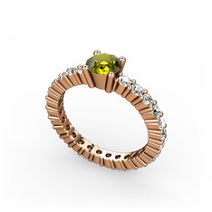 Peridot ve pırlanta 14 ayar rose altın yüzük (0.52 karat)