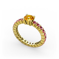 Sitrin ve kök yakut 14 ayar altın yüzük