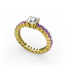 Ranita Tamtur Yüzük - Swarovski ve ametist 14 ayar altın yüzük #1e88nw1